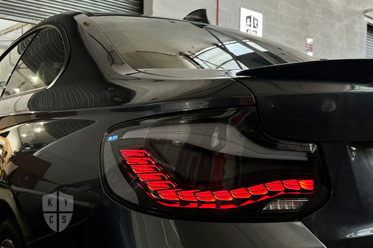 BayOptiks - BMW F22 F23 F87 2 Series & M2 Tail Lights - Sequential OLED GTS Style (Smoked)