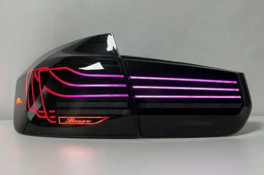 BayOptiks - BMW F30 3 Series & M3 Tail Lights - CSL RGB Colour Chasing Laser Style (Smoked)