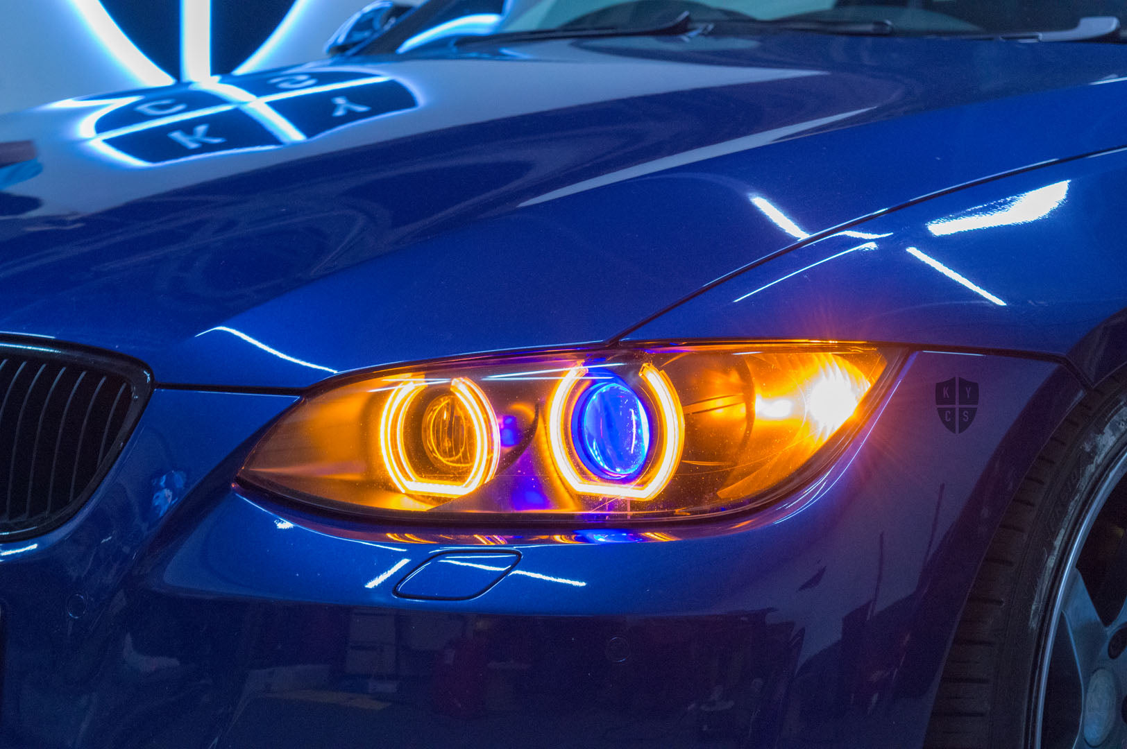 KYCS Fxx Angel Eyes (Switchback) • Classic Blackout • Outer Blue Demon Eyes • Indicator Lenses Removed • LED Indicators