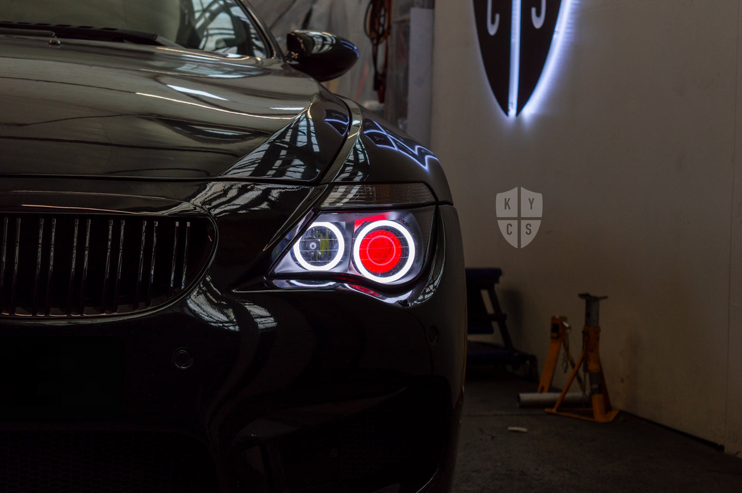 Headlight options on the above vehicle: KYCS (white) angel eyes | Classic blackout | Red demon eye