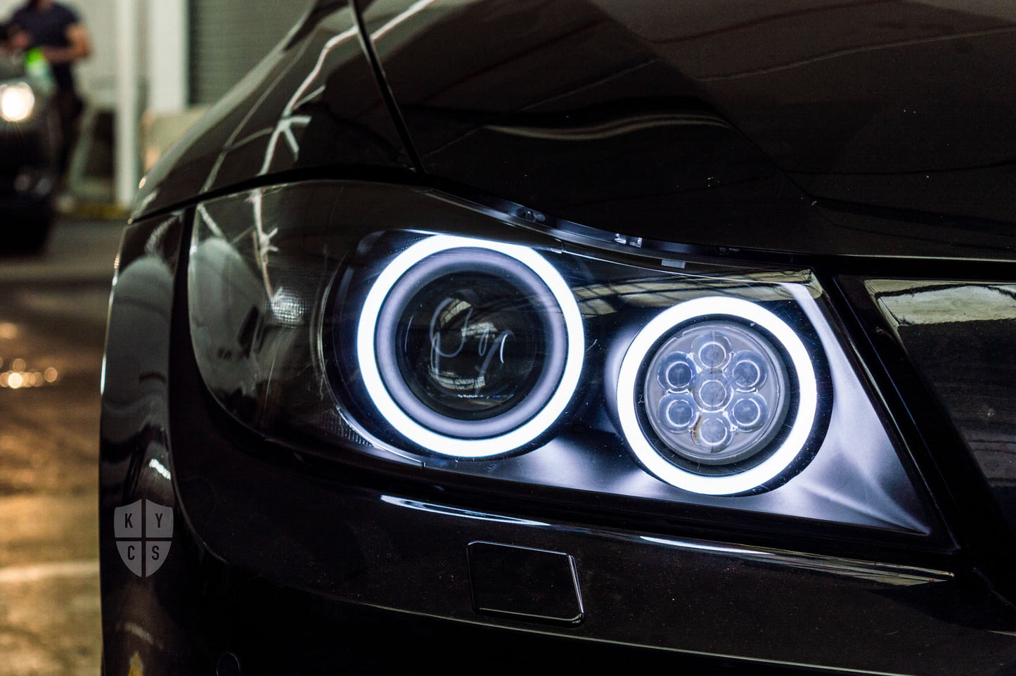 Headlight options on the above vehicle: KYCS (white) angel eyes | Classic blackout | Upgraded high beam (high beam LED unit array style) | New headlight plastic lenses/covers | LED indicators